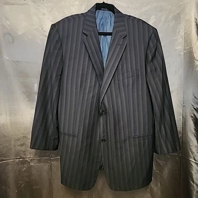 SAKS Fifth Avenue 100% Wool Charcoal Striped Blazer Jacket Made Italy Size 46  - Image 1 of 4