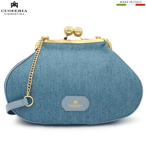 Cuoieria Fiorentina Made in Italy designer blue raffia medium clutch bag purse - Picture 1 of 11