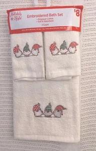 Juego de 3 Set de Baño de Vacaciones "GNOME" Escena de Navidad 100% Algodón - Imagen 1 de 3