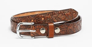 1" AMISH HAND-CRAFTED EMBOSSED BELTS 10 Oz ENGLISH BRIDLE LEATHER 5 STYLES SALE - Picture 1 of 5