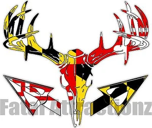 Maryland Flag Deer Skull S4 Arrows Vinyl Sticker Decal Hunting Buck whitetail - Imagen 1 de 1