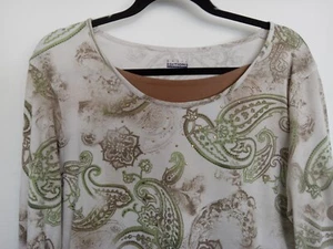 Size XL beige shirt w/ brown & green design & gold studs. Good condition - Picture 1 of 6