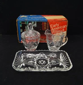 Juego de 4 piezas de azúcar y crema Anchor Hocking Early American Prescut 10/73 - Imagen 1 de 9