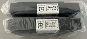 BROTHER TZ #s111 6mm 1/4" & S211 6mm 1/4" BLACK INK on WHITE - Set of 2 - Picture 1 of 2