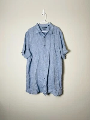 Perry Ellis Short Sleeve  Shirt 100% Linen Blue SIZE XLT SEE DESCRIPTION.. - Image 1 of 4