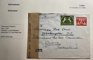 1945 Hilversum Netherlands Censored Cover To Red Cross Geneva Switzerland - Picture 1 of 3