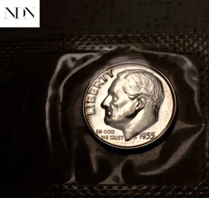 Roosevelt Dime 1955 - a prueba de gemas (juego de prueba de violonchelo) - 90% plateado - #D511 - Imagen 1 de 3
