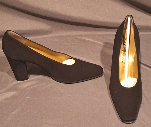 SAINT LAURENT (YSL) Suole in pelle tessuto nero Yves Saint Laurent Mina 3 5" tacchi slip on taglia 6M