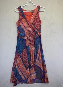 Ralph Lauren Chaps Dress Women 14 Boho Floral Patchwork Fit N Flare Asymmetrical - Picture 1 of 10