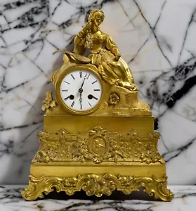 Italian Girl with Mandolin French Gilt Bronze Figural Clock 19th century - Bild 1 von 7