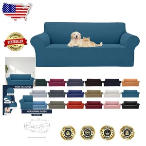 Versatile Stretch Sofa Slipcover - Elegant Peacock Blue for Easy Home Makeover - Picture 1 of 9