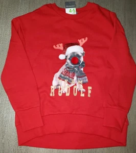 boy or girl NEW NWT RED CHRISTMAS SWEATSHIRT dog RUDOLF size 4/5 glitter! - Picture 1 of 1
