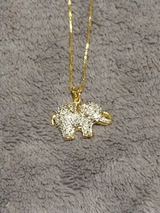 Elephant Pendant Necklace - 925 Sterling Silver - Gold Tone 18" - Picture 1 of 6