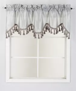 1PC BONITA SOLID COLOR SHEER WAVY VALANCE WINDOW CURTAIN W/BEAD TRIM CASCADING - Picture 1 of 94