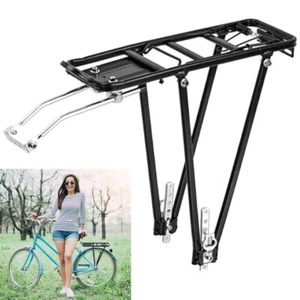 Black Alloy Rear Bicycle Pannier Rack Carrier Bag Luggage Mountain Bike Cycle - Picture 1 of 15