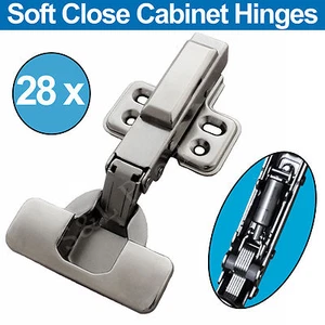 28 x Concealed Soft Close Cabinet Hinges Full Overlay Clip on Cupboard Hydraulic - Picture 1 of 12