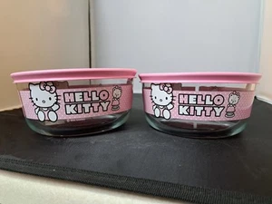 Pyrex Hello Kitty 4-Cup Round Glass Storage Container Pink Airtight Lid - Picture 1 of 7