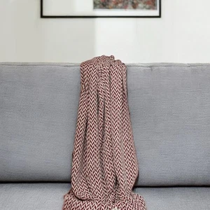 52" X 67" Burgundy And Ivory Cotton Woven Herringbone Throw Blanket with Tassels - Picture 1 of 8
