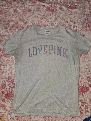 Victoria's Secret розовый кампус рубашка стразы блестящий маленький верхний любовь розовый логотип - Изображение 1 из 4