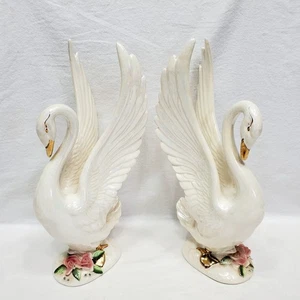Norcrest Iridescent Swan Porcelain Figurines (2) Japan Iridescent 14" Vintage - Picture 1 of 18