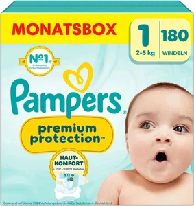Pampers Baby Nappies, Size 1 (2–5 kg), Premium Protection, for Newborn, Half Mon - Bild 1 von 6