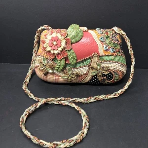Mary Frances Beaded Flowers Polka Dot Back Convertible Clutch Hard Shell Purse - Picture 1 of 22