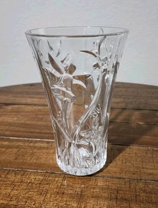 Vaso vintage DePlomb con narcisi incisi farfalle piombo cristallo vetro trasparente - Foto 1 di 10