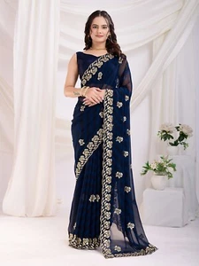 New Indian Pakistani Designer Sarees For Women Bollywood Ethnic Wear Sari Latest - Picture 1 of 3