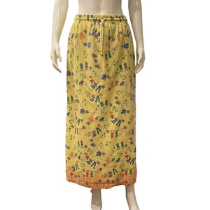 Vtg On White Skirt Yellow Clothesline Novelty Kitsch Retro Cotton Drawstring M - Picture 1 of 8