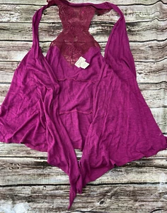 Eyelash Couture Magenta Lace Racerback Cardigan Women's Size Large - Picture 1 of 4