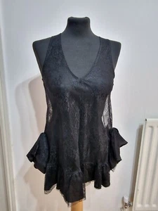 TRUSSARDI JEANS Ladies Black Lace Top Uk Size 6 New - Picture 1 of 7