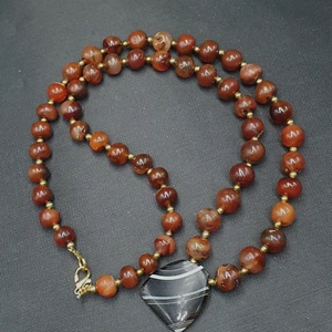 Carnelian Agate With Natural Pattern Suliemani Agate Pendant Vintage Necklace - Picture 1 of 22
