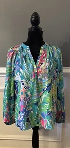 LILLY PULITZER ELSA Seidenbluse mit V-Ausschnitt Gr. XS - Bild 1 von 8