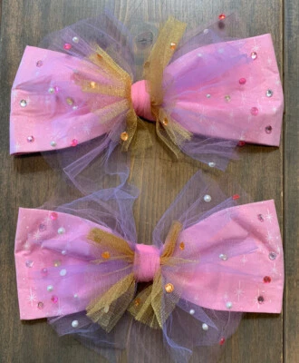 Handmade Lot of 2 Multicolored Pink & Gold Girl's Clip On Hair Bow  - Image 1 of 3