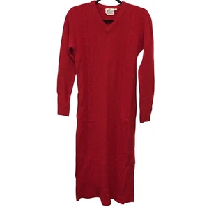 Jh Collectibles Sweater Dress Womens Lambswool M Red Long Sleeves Vintage V Neck - Picture 1 of 7