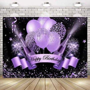 Purple Happy Birthday Banner Party Photography Backdrop for Photo Booth - Picture 1 of 7