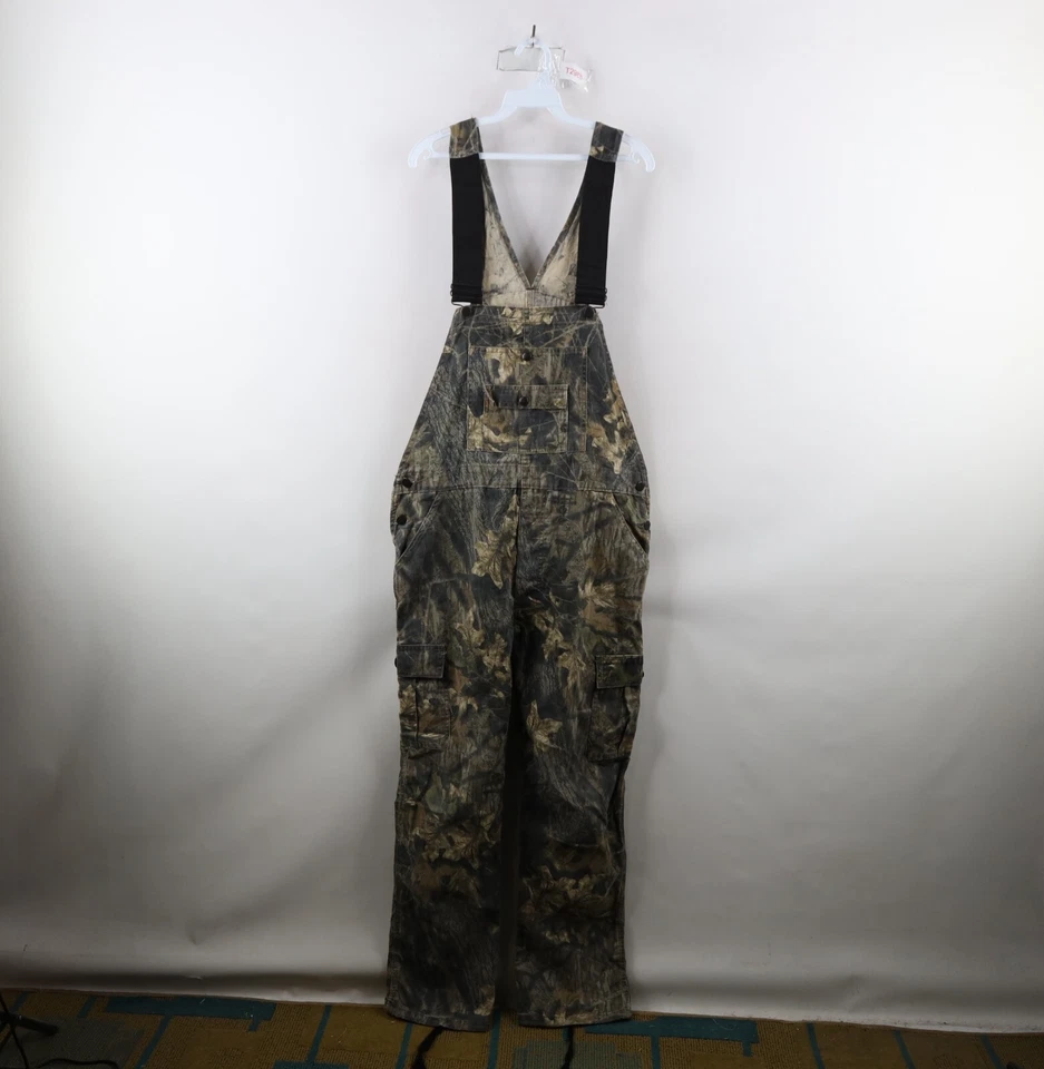 Vintage 90s Jerzees Mens 34x32 Faded Mossy Oak Camouflage Cargo Overalls Bibs - Image 1 of 4