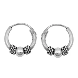Rope Design Ball Hoop Bali Earrings 925 Sterling Silver, 10MM - Picture 1 of 2