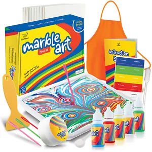 Kit peinture marbrée pour enfants 5 avec plateau tablier 5 couleurs ensemble peinture à l'eau kit artisanat - Photo 1 sur 7