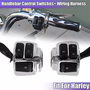 Black 1" Handlebar Control Grips Switches w/ Wiring Harness Kit For For Harley - Picture 1 of 12