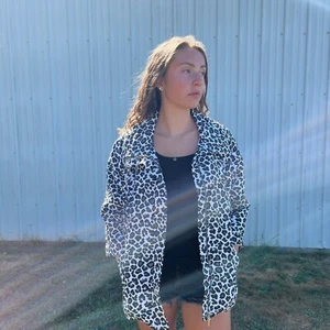 Erin London Jacket Leopard Print Womens Size M Black Gray White Jackie O Jacket - Picture 1 of 9