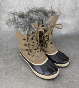 JUICY COUTURE Women’s 9 Sarabeth Winter Snow "duck" Boots Khaki brown GUC - Picture 1 of 12
