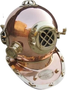 Casco de buceo Mark V tamaño completo de la Marina de los Estados Unidos - cobre macizo y latón con soporte de exhibición - Imagen 1 de 8