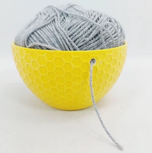 Ceramic Yarn Bowl Yellow Honeycomb Crochet Thread Holder Knitting Craft NEW - Picture 1 of 14