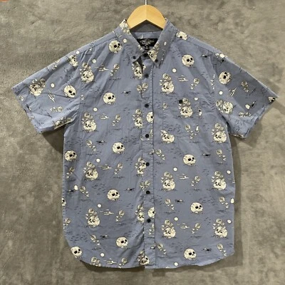 Eighty Eight Shirt Men’s Medium Blue Skull & Rose All Over Print Short Sleeve - Image 1 of 4
