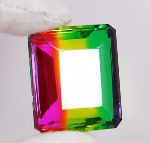 Lab-Created 110.65 Ct Multicolor Tourmaline Emerald Cut Loose Gemstone - Picture 1 of 8