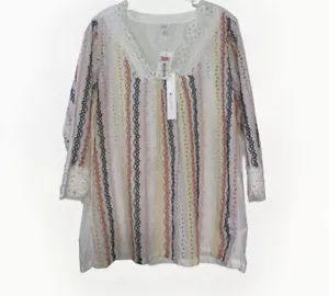 Intro Women’s Large Eyelet Colorful Embroidered Lace Blouse Short Sleeve New - Picture 1 of 7