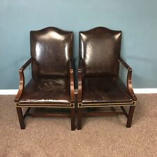 Pair of Vintage Hickory Chair Co. Leather Lolling Chairs