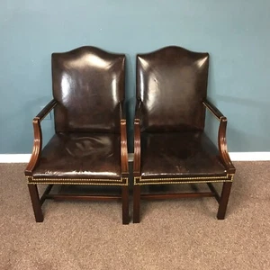 Pair of Vintage Hickory Chair Co. Leather Lolling Chairs - Picture 1 of 9