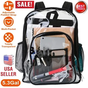 Unisex Clear Transparent Travel Bag School Security Backpack Book Bag PVC Large - Picture 1 of 12